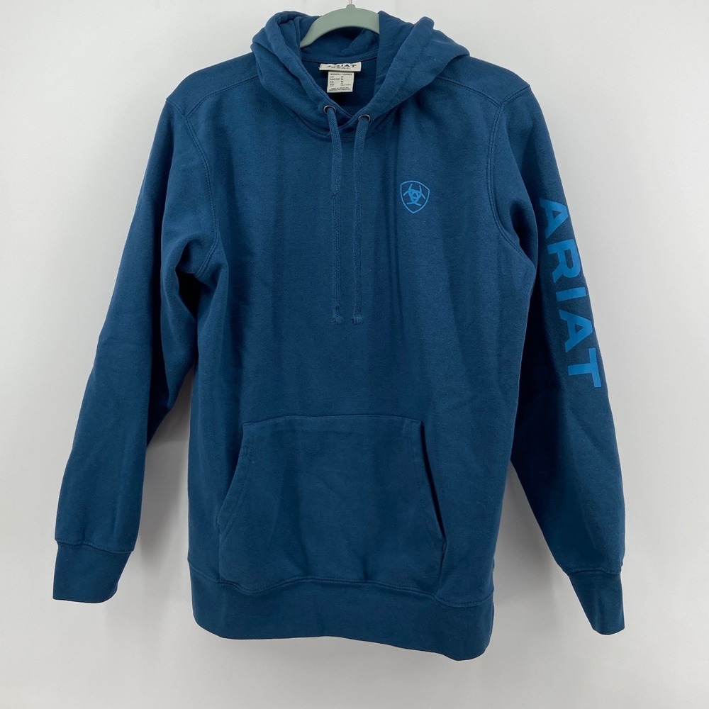 Ariat REAL Classic Arm Logo Hoodie Blue Teal Fleece Pullover 10041635 Womens M